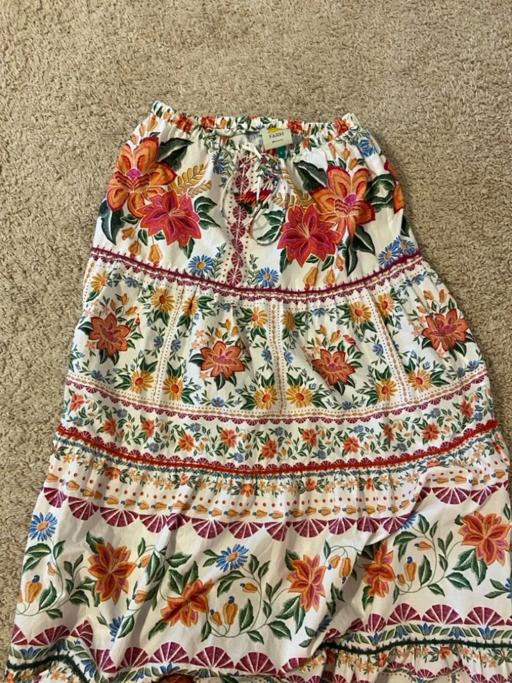 FARM Rio Cream Maxi Skirt with Red, Orange and Green Floral Print - Picture 4 of 8